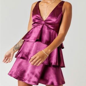 Juliet tiered pink satin babydoll mini dress